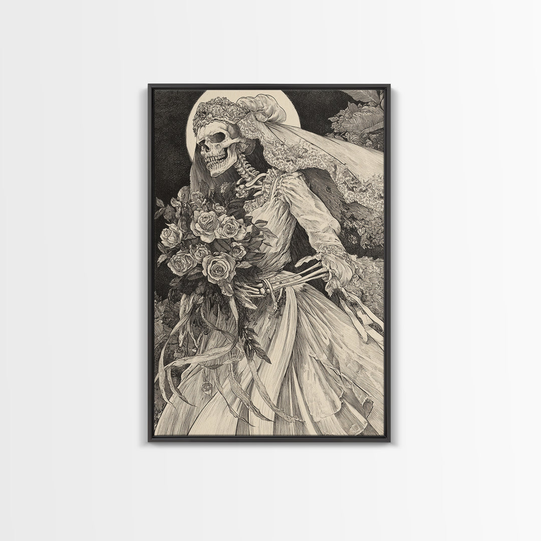 The Skeletal Bride, Victorian Macabre Art, Vertical Wall Art, Dark Fantasy Wall Art, Canvas Print, Halloween Wall Art, Halloween Decor