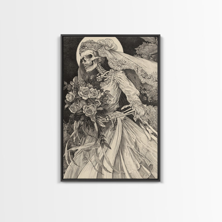 The Skeletal Bride, Victorian Macabre Art, Vertical Wall Art, Dark Fantasy Wall Art, Canvas Print, Halloween Wall Art, Halloween Decor