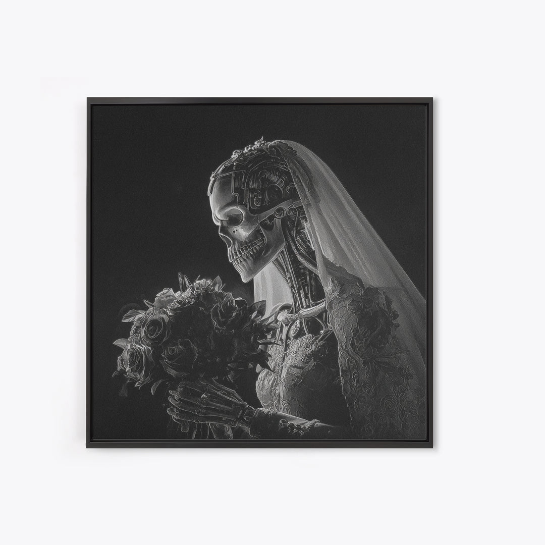 The Skeletal Bride, Biomechanical Horror Art, Square Wall Art, Dark Fantasy Wall Art, Canvas Print, Halloween Wall Art, Halloween Decor