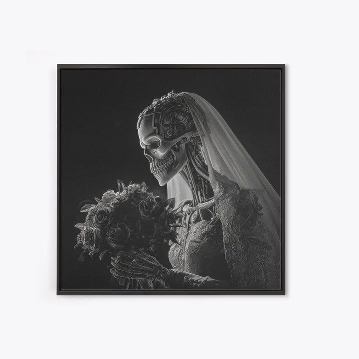 The Skeletal Bride, Biomechanical Horror Art, Square Wall Art, Dark Fantasy Wall Art, Canvas Print, Halloween Wall Art, Halloween Decor