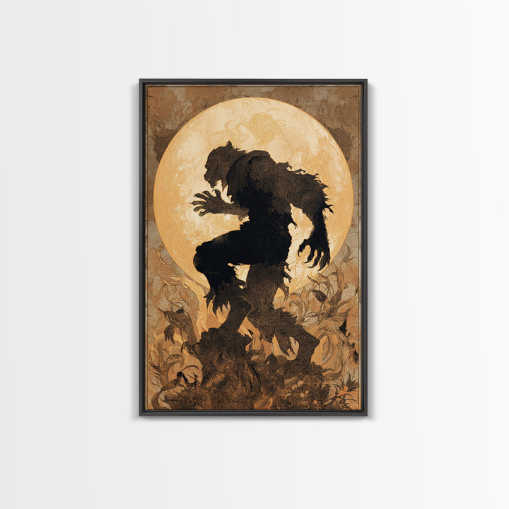 The Moon-Cursed Werewolf, Dark Renaissance Art, Vertical Wall Art, Macabre Wall Art, Framed Canvas Print, Halloween Wall Art