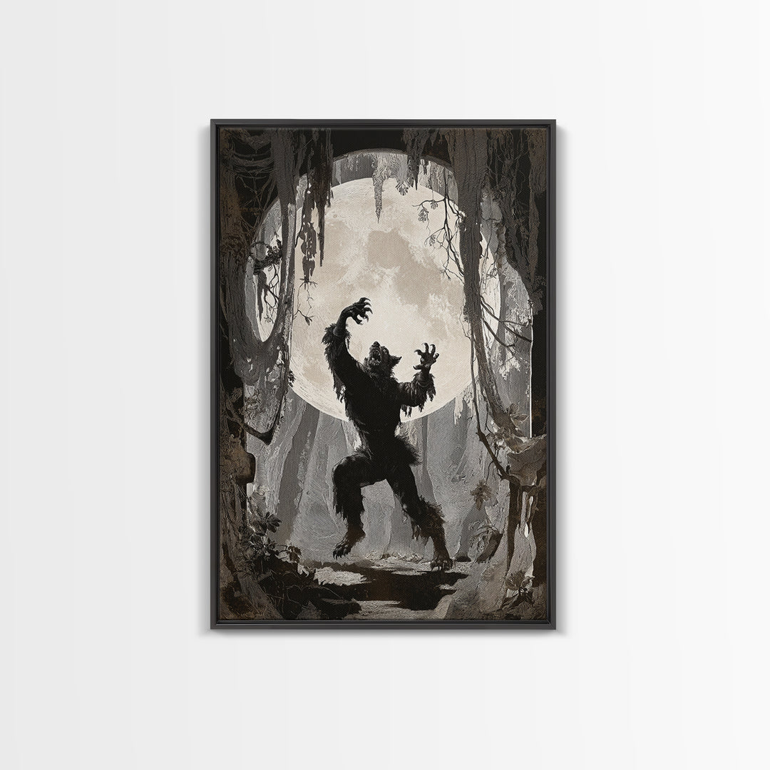 The Moon-Cursed Werewolf, Danse Macabre Art, Vertical Wall Art, Dark Fantasy Wall Art, Framed Canvas Print