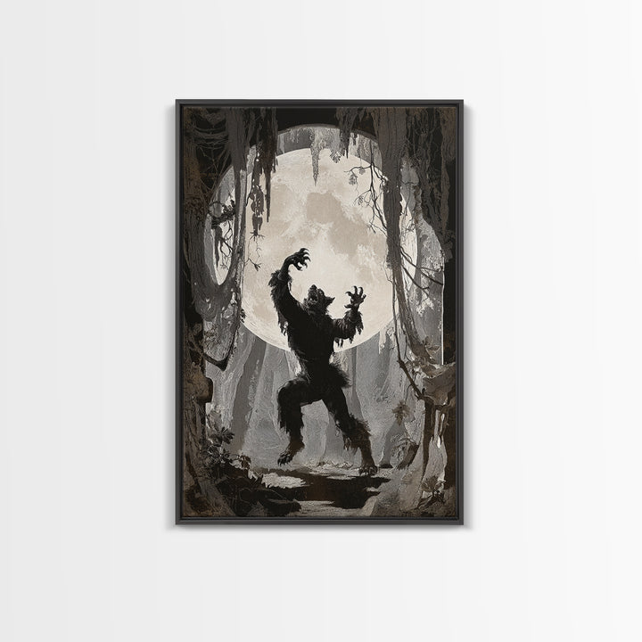 The Moon-Cursed Werewolf, Danse Macabre Art, Vertical Wall Art, Dark Fantasy Wall Art, Framed Canvas Print