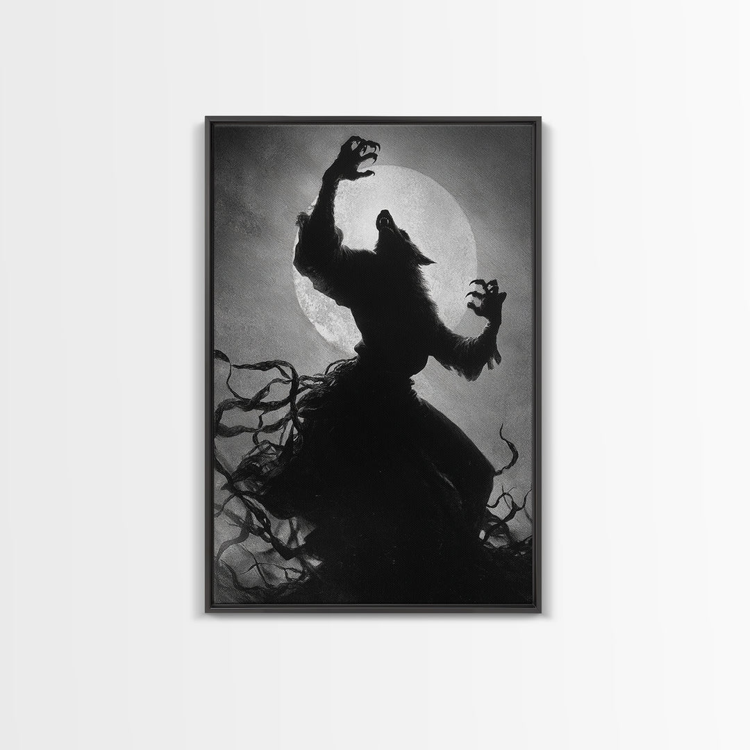The Moon-Cursed Werewolf, Dark Romantic Horror Art, Vertical Wall Art, Gothic Horror Wall Art, Framed Canvas Print, Halloween Wall Art