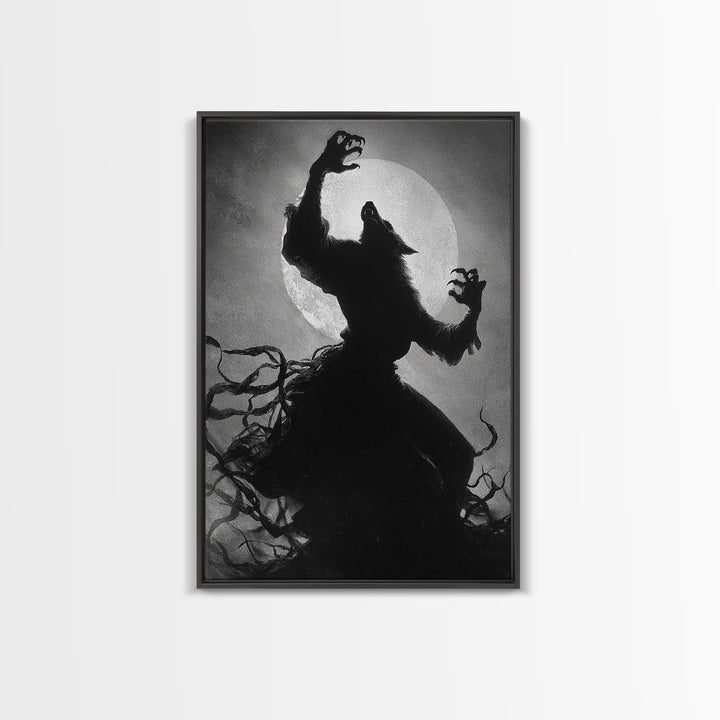 The Moon-Cursed Werewolf, Dark Romantic Horror Art, Vertical Wall Art, Gothic Horror Wall Art, Framed Canvas Print, Halloween Wall Art