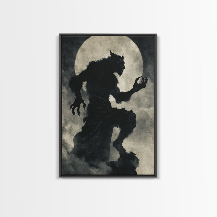 The Moon-Cursed Werewolf, Dark Symbolist Art, Vertical Wall Art, Dark Halloween Decor, Canvas Print, Halloween Wall Art