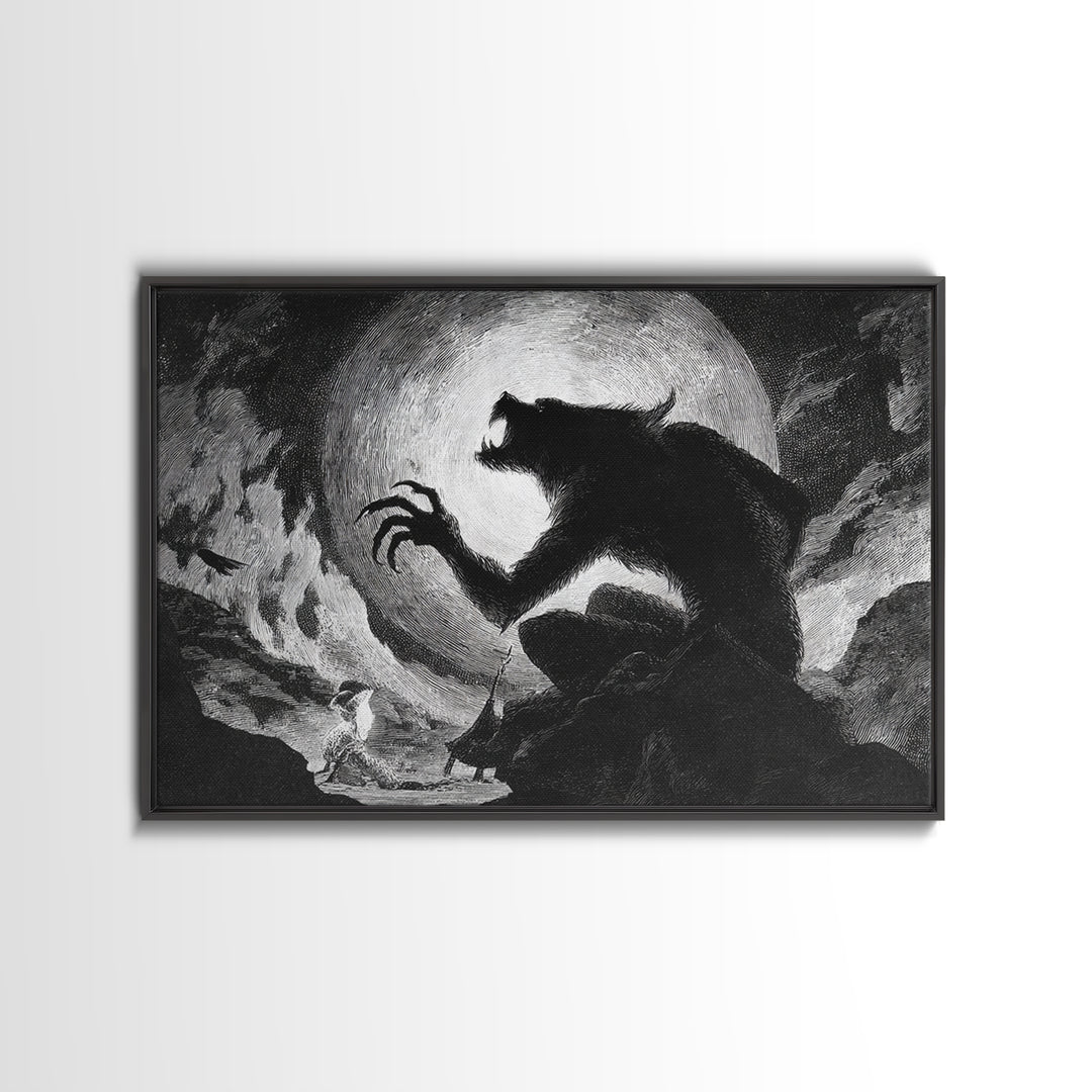 The Moon-Cursed Werewolf, Expressionist Nightmare Art, Landscape Wall Art, Dark Halloween Decor, Canvas Print, Halloween Wall Art