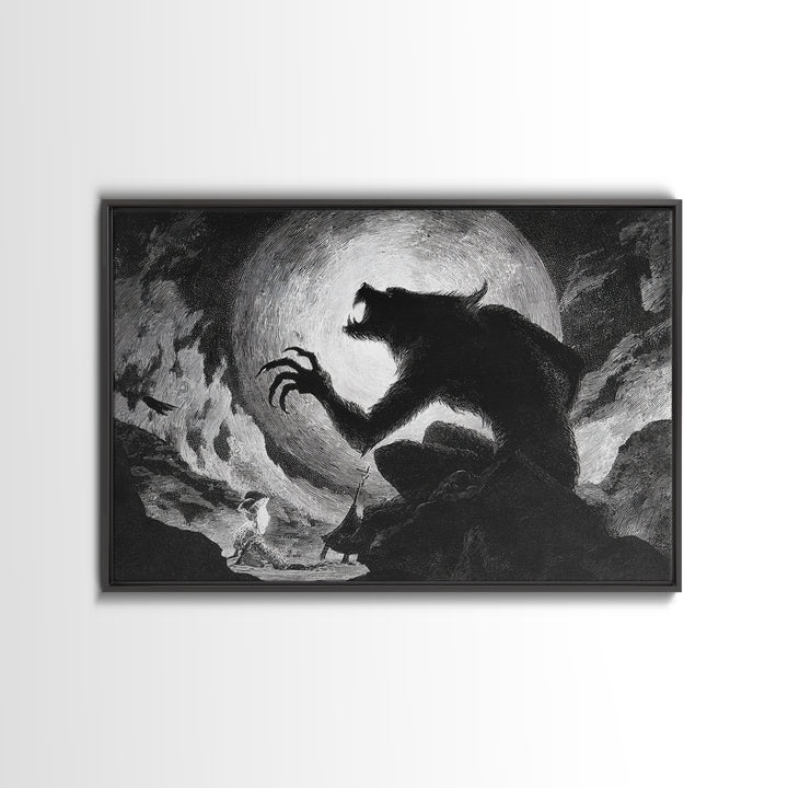 The Moon-Cursed Werewolf, Expressionist Nightmare Art, Landscape Wall Art, Dark Halloween Decor, Canvas Print, Halloween Wall Art