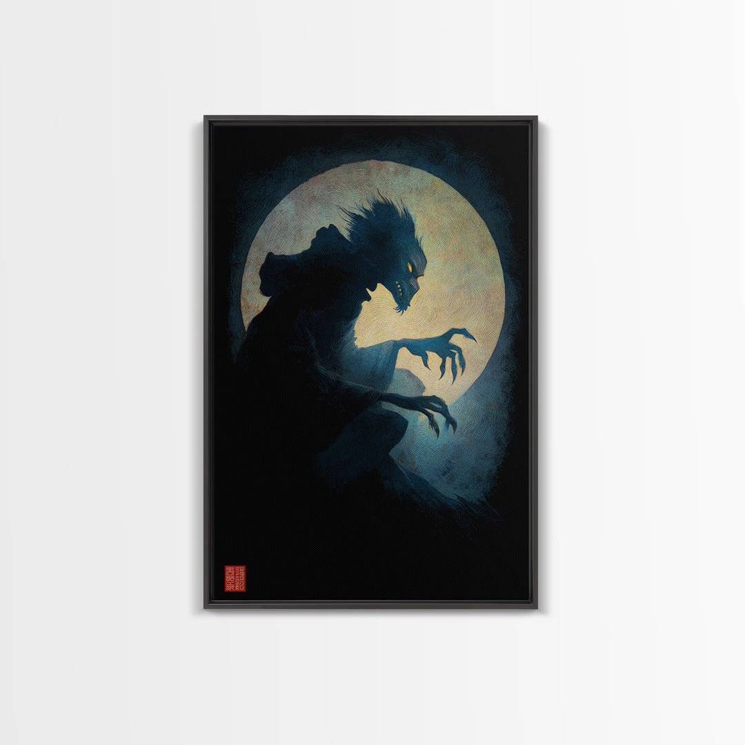 The Moon-Cursed Werewolf, Expressionist Gothic Art, Vertical Wall Art, Dark Halloween Decor, Canvas Print, Halloween Wall Art