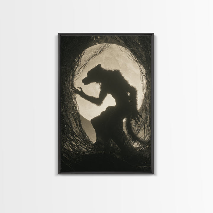 The Moon-Cursed Werewolf, Biomechanical Horror Art, Vertical Wall Art, Dark Halloween Decor, Canvas Print, Halloween Wall Art