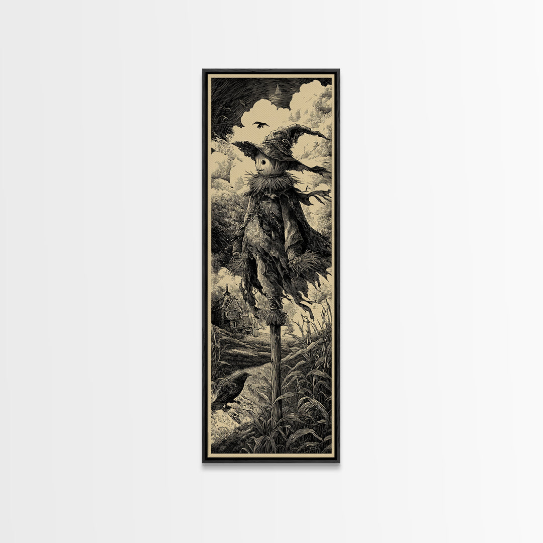 The Living Scarecrow, Gothic Engraving Art, Tall Narrow Wall Art, Gothic Horror Wall Art, Canvas Print, Halloween Wall Art