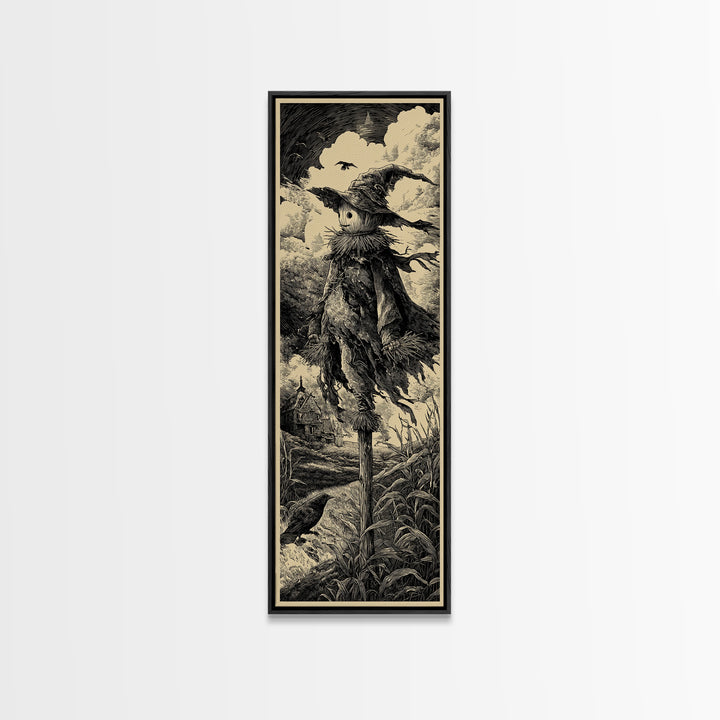 The Living Scarecrow, Gothic Engraving Art, Tall Narrow Wall Art, Gothic Horror Wall Art, Canvas Print, Halloween Wall Art