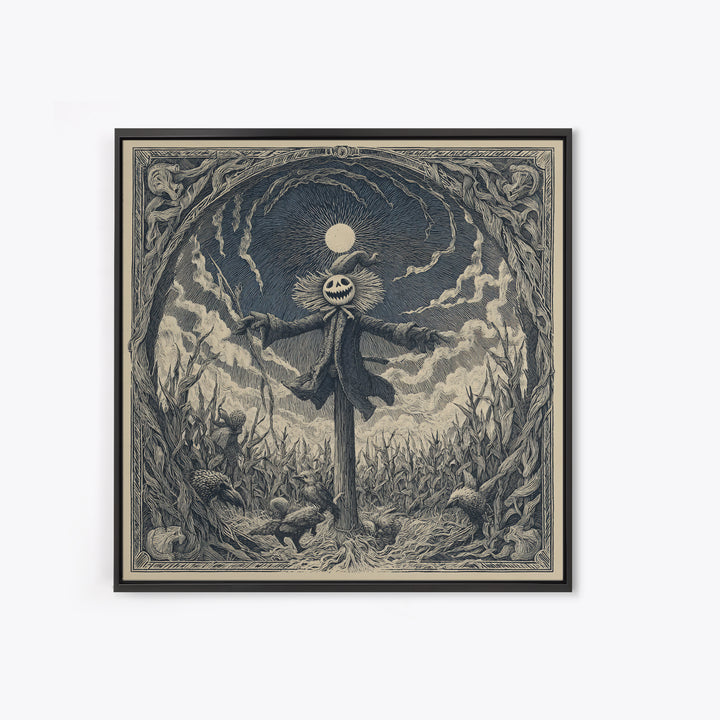 The Living Scarecrow, Expressionist Nightmare Art, Square Wall Art, Gothic Horror Wall Art, Framed Canvas Print, Halloween Wall Art