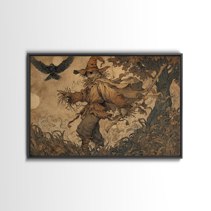 The Living Scarecrow, Gothic Storybook Art, Landscape Wall Art, Gothic Horror Wall Art, Framed Canvas Print, Halloween Wall Art