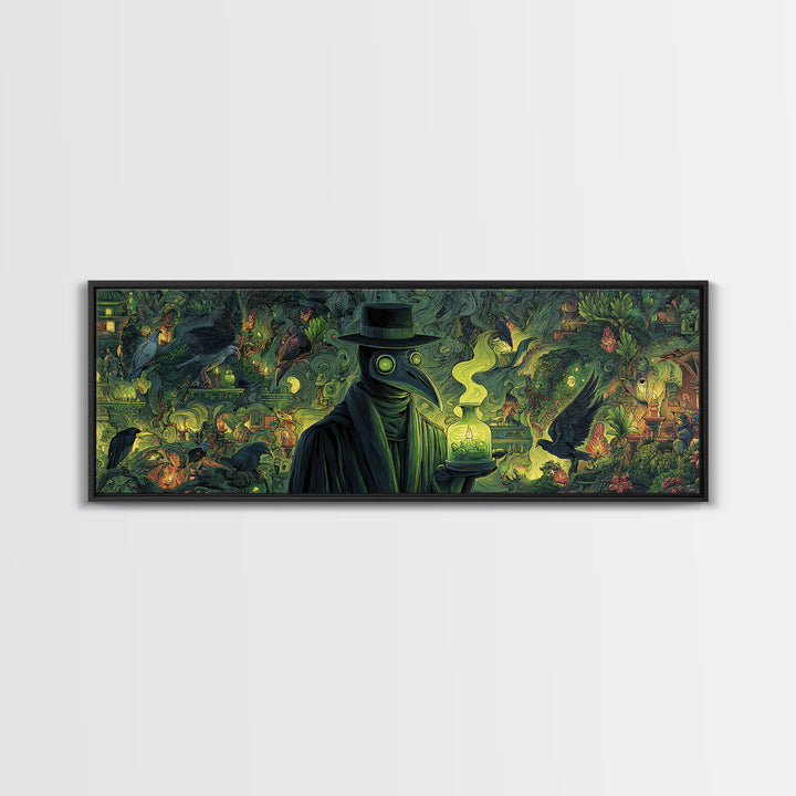 The Plague Doctor, Medieval Grotesque Art, Extra Wide Wall Art, Dark Fantasy Wall Art, Framed Canvas Print, Halloween Wall Art