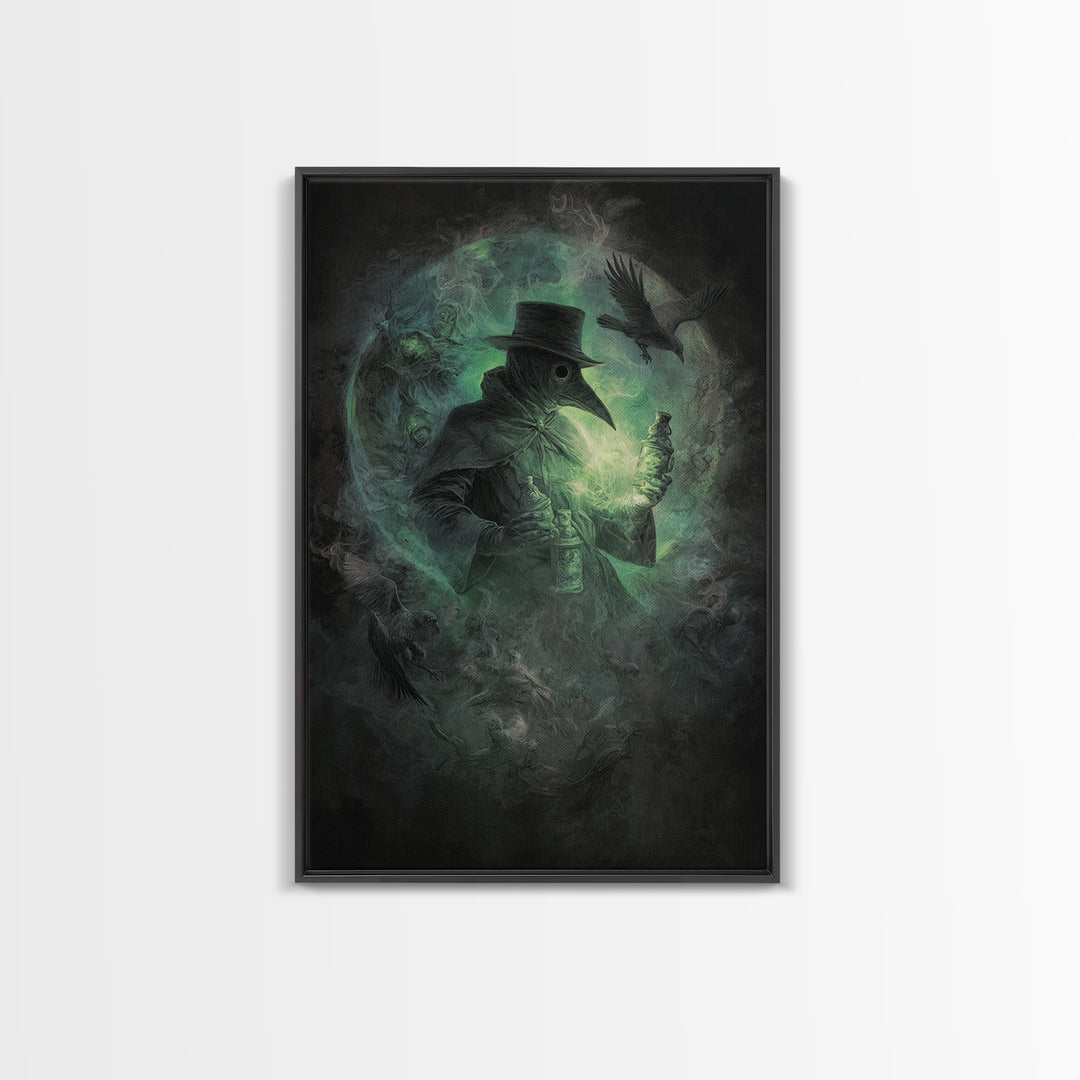The Plague Doctor, Dark Romantic Horror Art, Vertical Wall Art, Dark Fantasy Wall Art, Framed Canvas Print, Halloween Wall Art