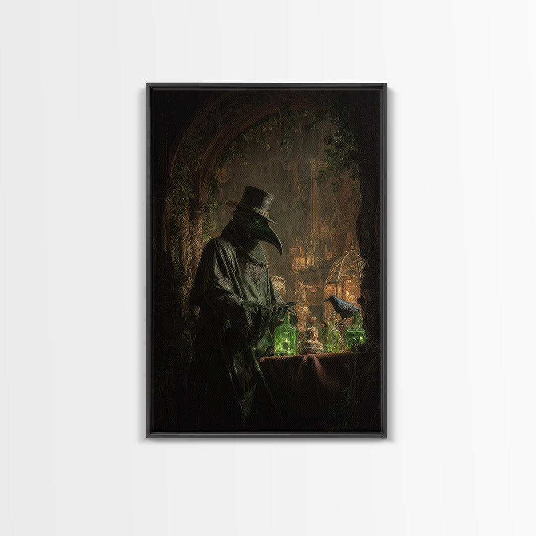 The Plague Doctor, Ornate Symbolist Art, Vertical Wall Art, Dark Fantasy Wall Art, Canvas Print, Halloween Wall Art, Halloween Decor