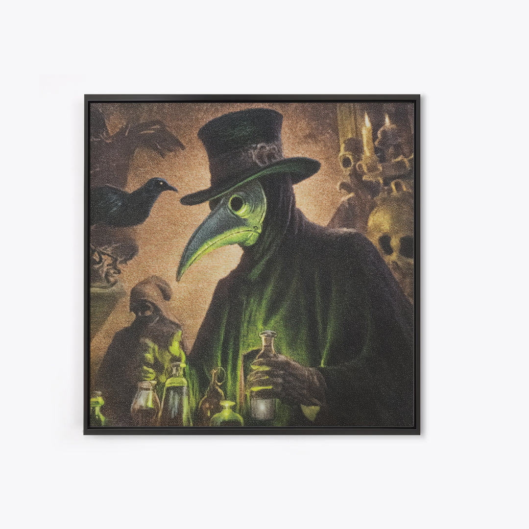 The Plague Doctor, Dark Symbolist Art, Square Wall Art, Dark Fantasy Wall Art, Framed Canvas Print, Halloween Wall Art