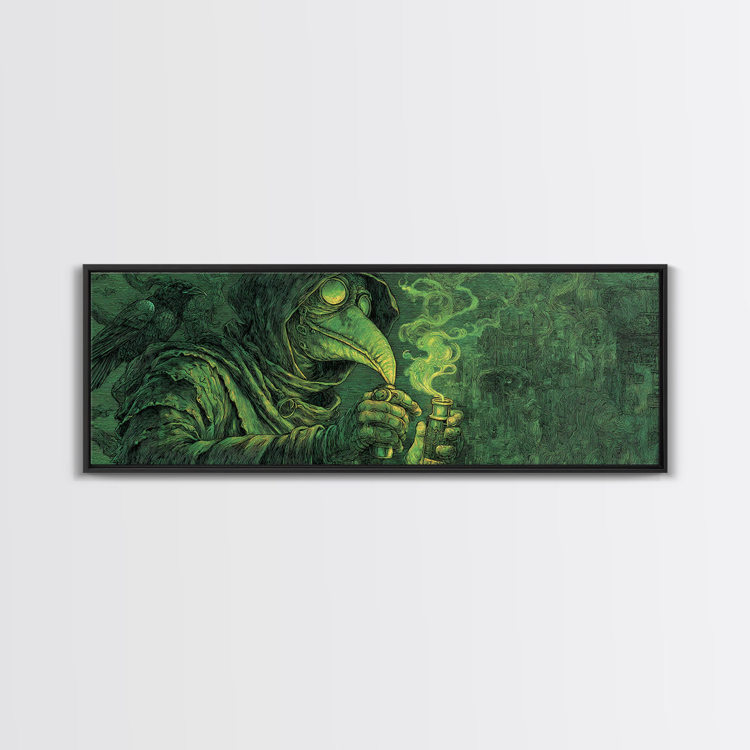 The Plague Doctor, Expressionist Nightmare Art, Extra Wide Wall Art, Dark Halloween Decor, Framed Canvas Print, Halloween Wall Art