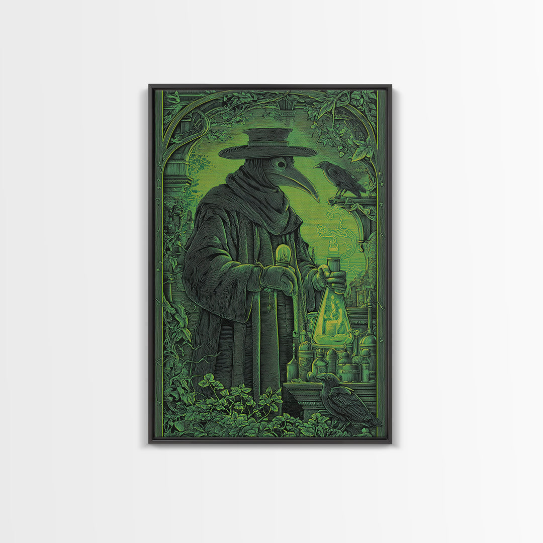 The Plague Doctor, Victorian Macabre Art, Vertical Wall Art, Gothic Horror Wall Art, Framed Canvas Print, Halloween Wall Art