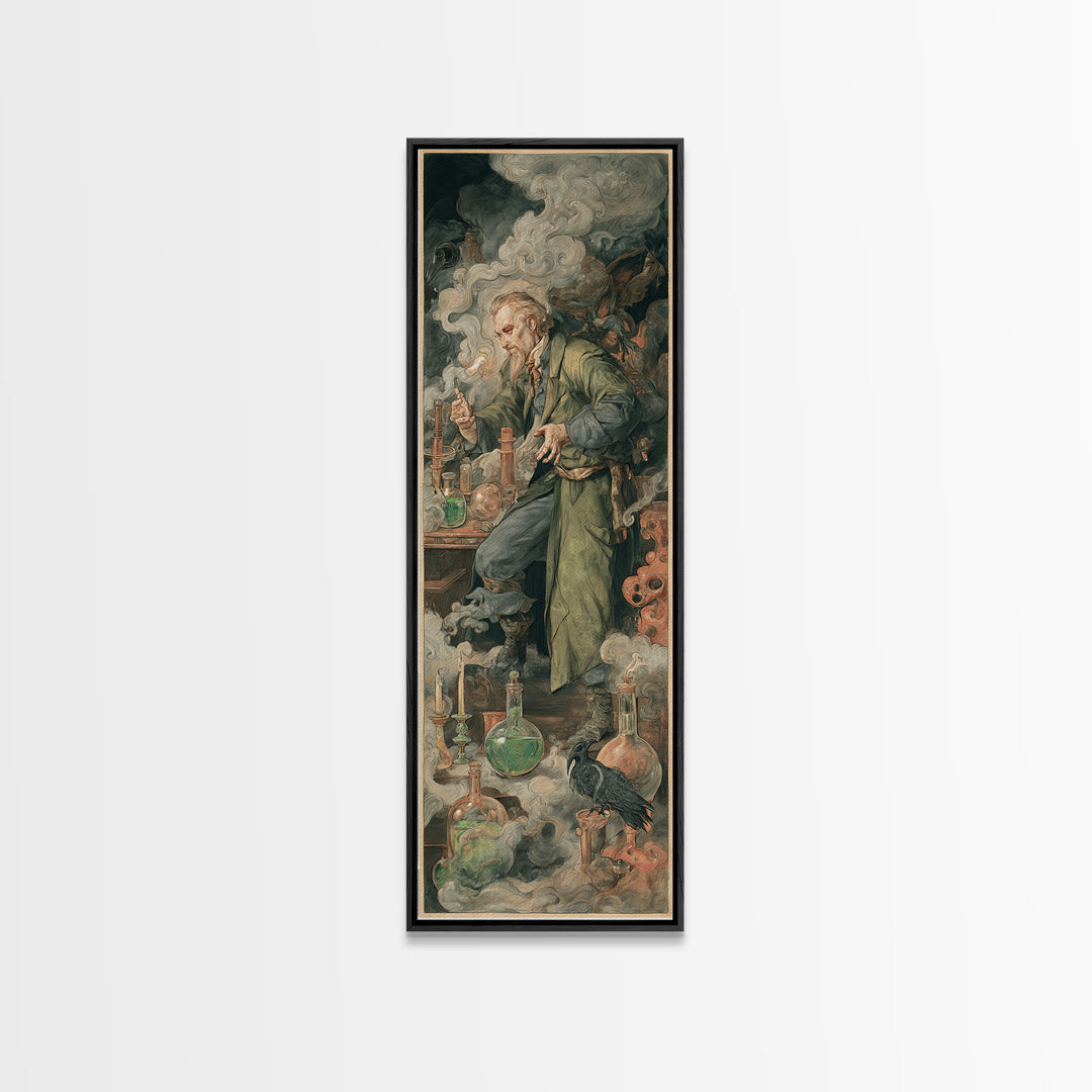 The Mad Alchemist, Dark Renaissance Art, Tall Narrow Wall Art, Dark Fantasy Wall Art, Canvas Print, Halloween Wall Art