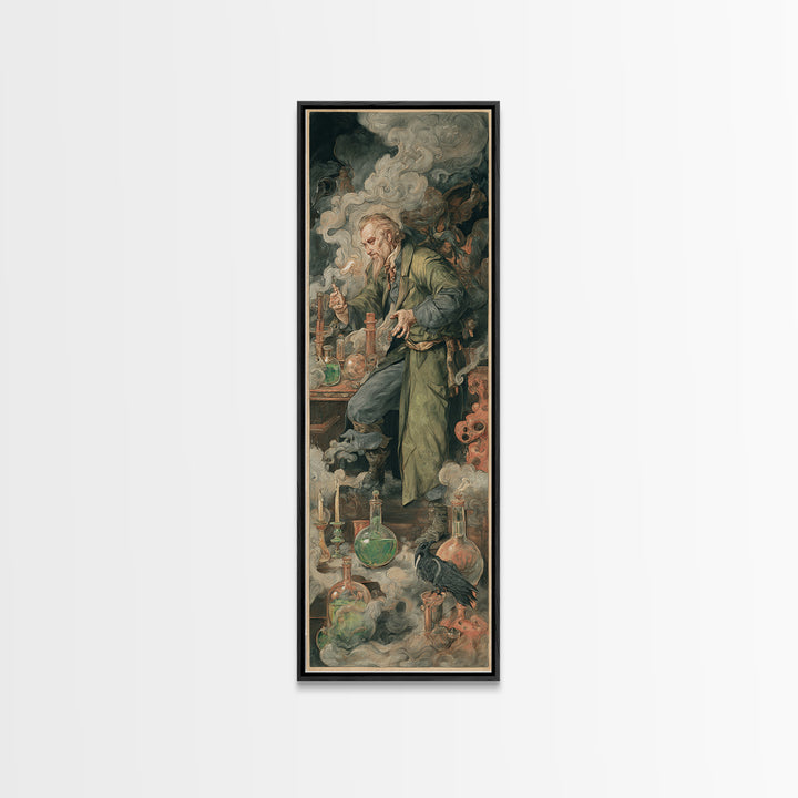 The Mad Alchemist, Dark Renaissance Art, Tall Narrow Wall Art, Dark Fantasy Wall Art, Canvas Print, Halloween Wall Art