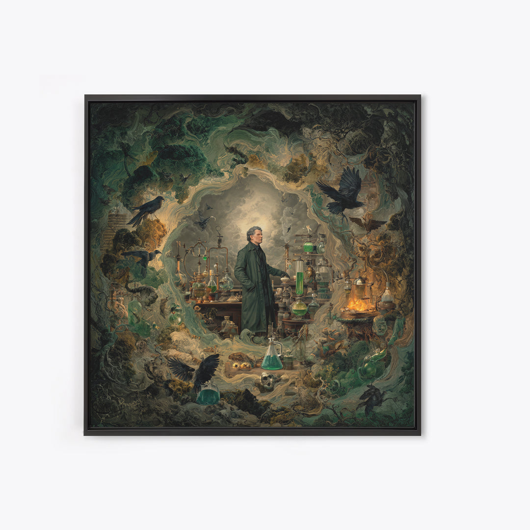The Mad Alchemist, Baroque Witchcraft Art, Square Wall Art, Gothic Horror Wall Art, Canvas Print, Halloween Wall Art
