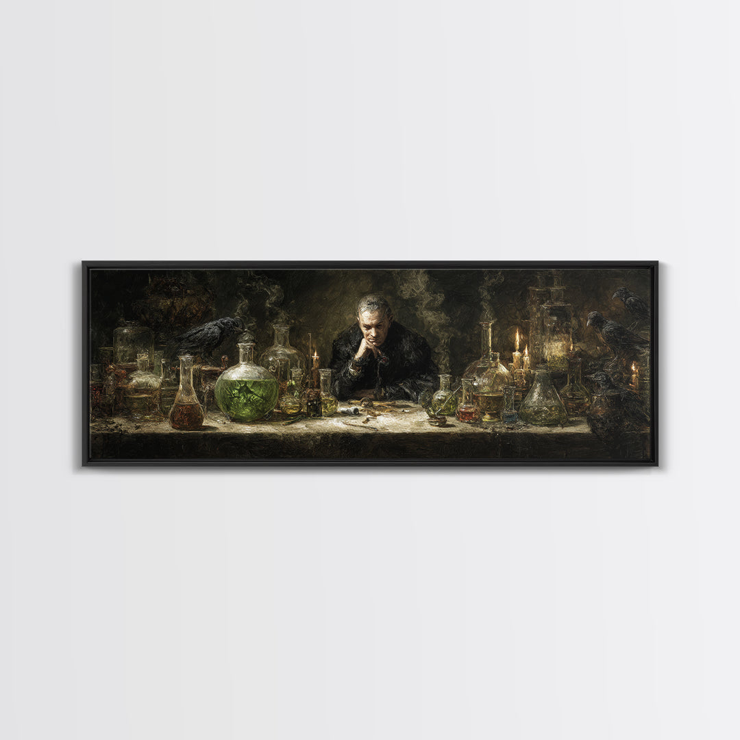 The Mad Alchemist, Dark Romantic Horror Art, Extra Wide Wall Art, Dark Fantasy Wall Art, Canvas Print, Halloween Wall Art