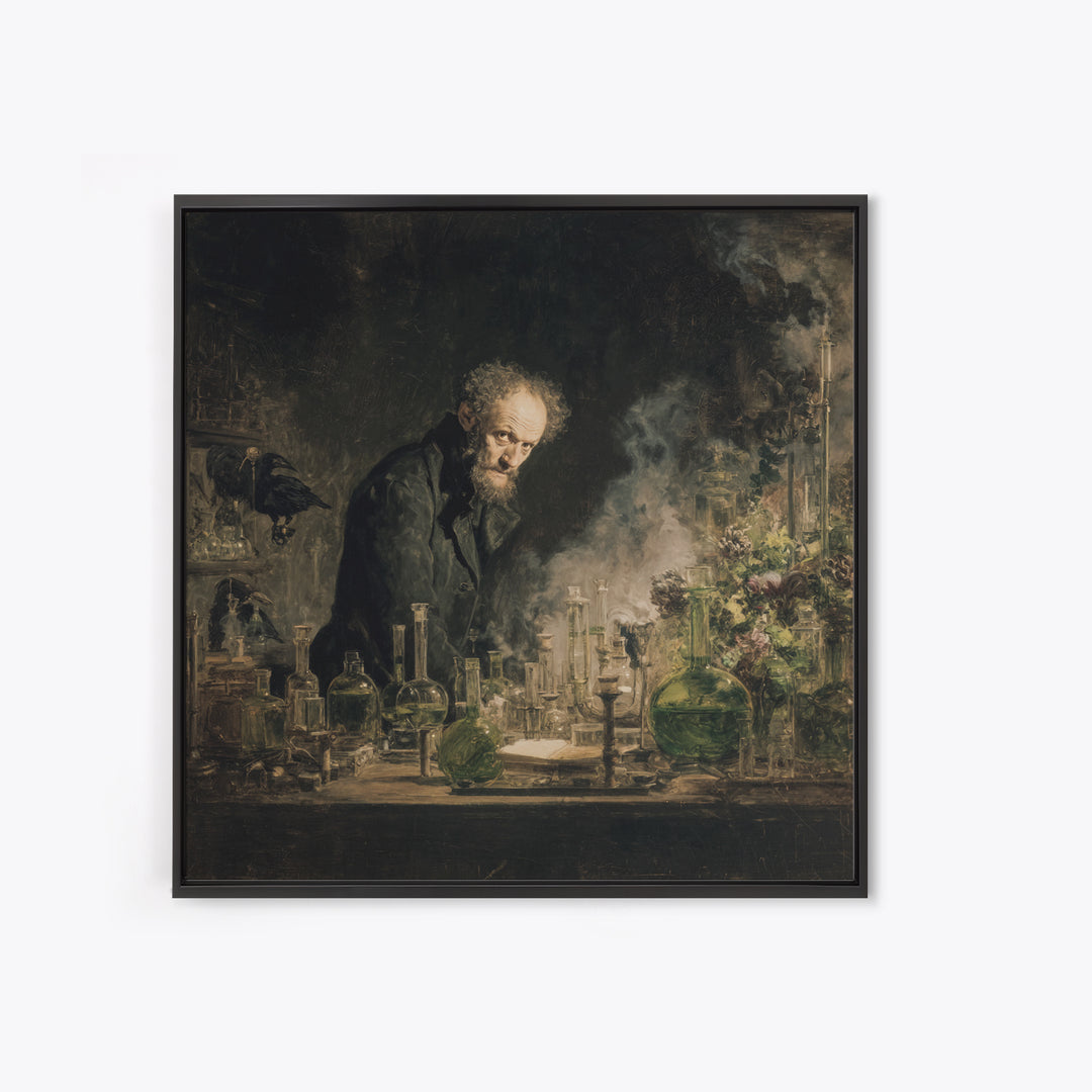 The Mad Alchemist, Symbolist Dream Art, Square Wall Art, Dark Fantasy Wall Art, Canvas Print, Halloween Wall Art, Spooky Wall Decor