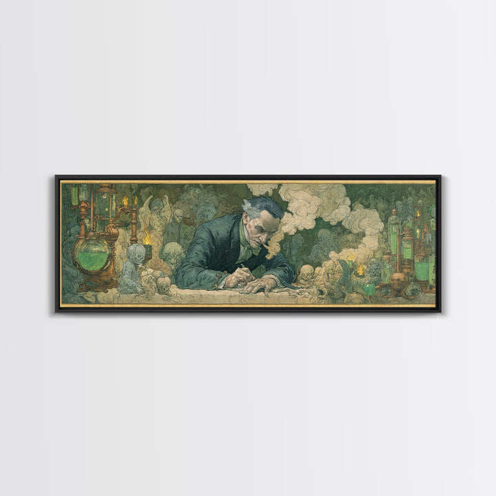 The Mad Alchemist, Symbolist Death Art, Extra Wide Wall Art, Macabre Wall Art, Canvas Print, Halloween Wall Art, Gothic Home Decor