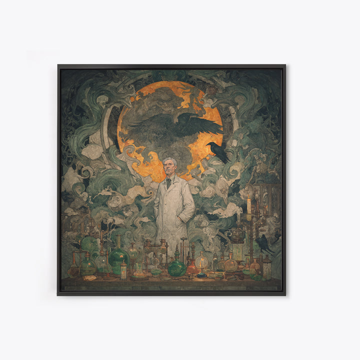 The Mad Alchemist, Dark Symbolist Art, Square Wall Art, Dark Fantasy Wall Art, Framed Canvas Print, Halloween Wall Art