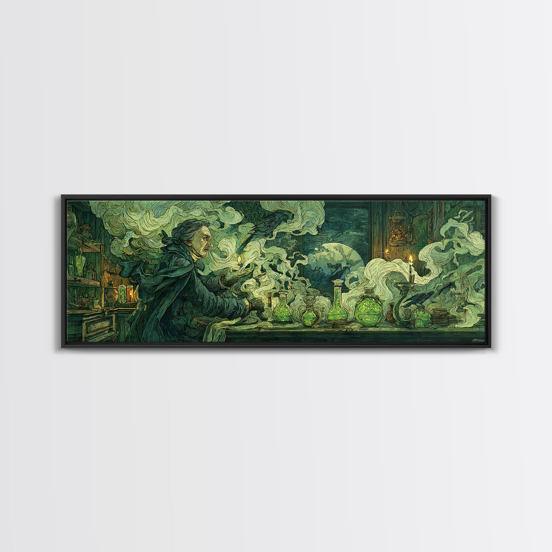 The Mad Alchemist, Expressionist Gothic Art, Extra Wide Wall Art, Macabre Wall Art, Framed Canvas Print, Halloween Wall Art