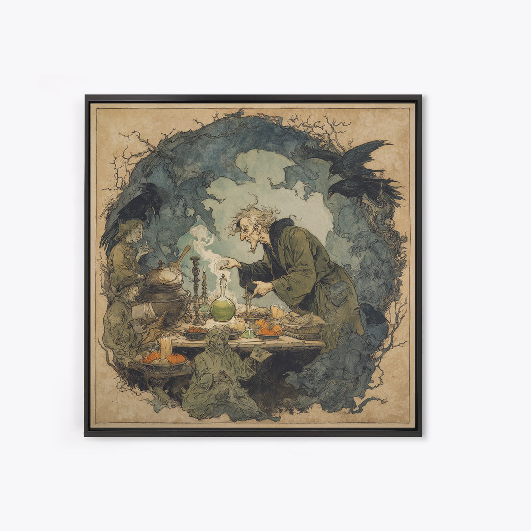 The Mad Alchemist, Gothic Storybook Art, Square Wall Art, Dark Fantasy Wall Art, Framed Canvas Print, Halloween Wall Art