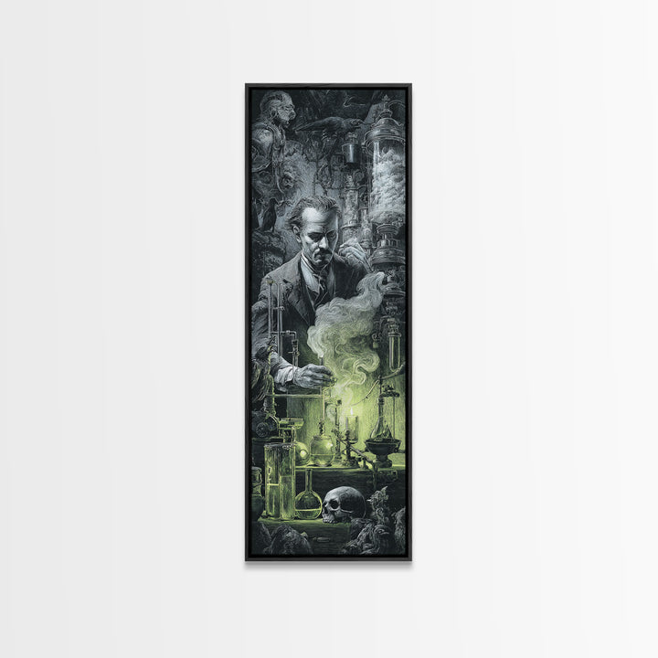 The Mad Alchemist, Biomechanical Horror Art, Tall Narrow Wall Art, Dark Fantasy Wall Art, Framed Canvas Print, Halloween Wall Art