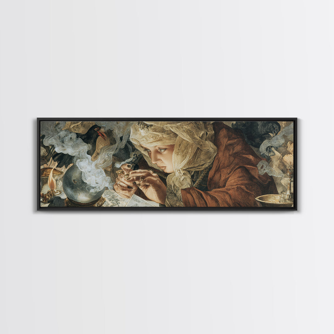 The Midnight Fortune Teller, Dark Renaissance Art, Extra Wide Wall Art, Gothic Horror Wall Art, Canvas Print, Halloween Wall Art