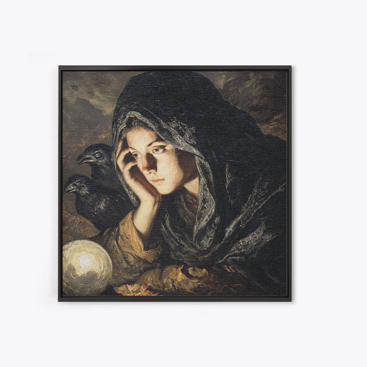 The Midnight Fortune Teller, Baroque Witchcraft Art, Square Wall Art, Macabre Wall Art, Canvas Print, Halloween Wall Art