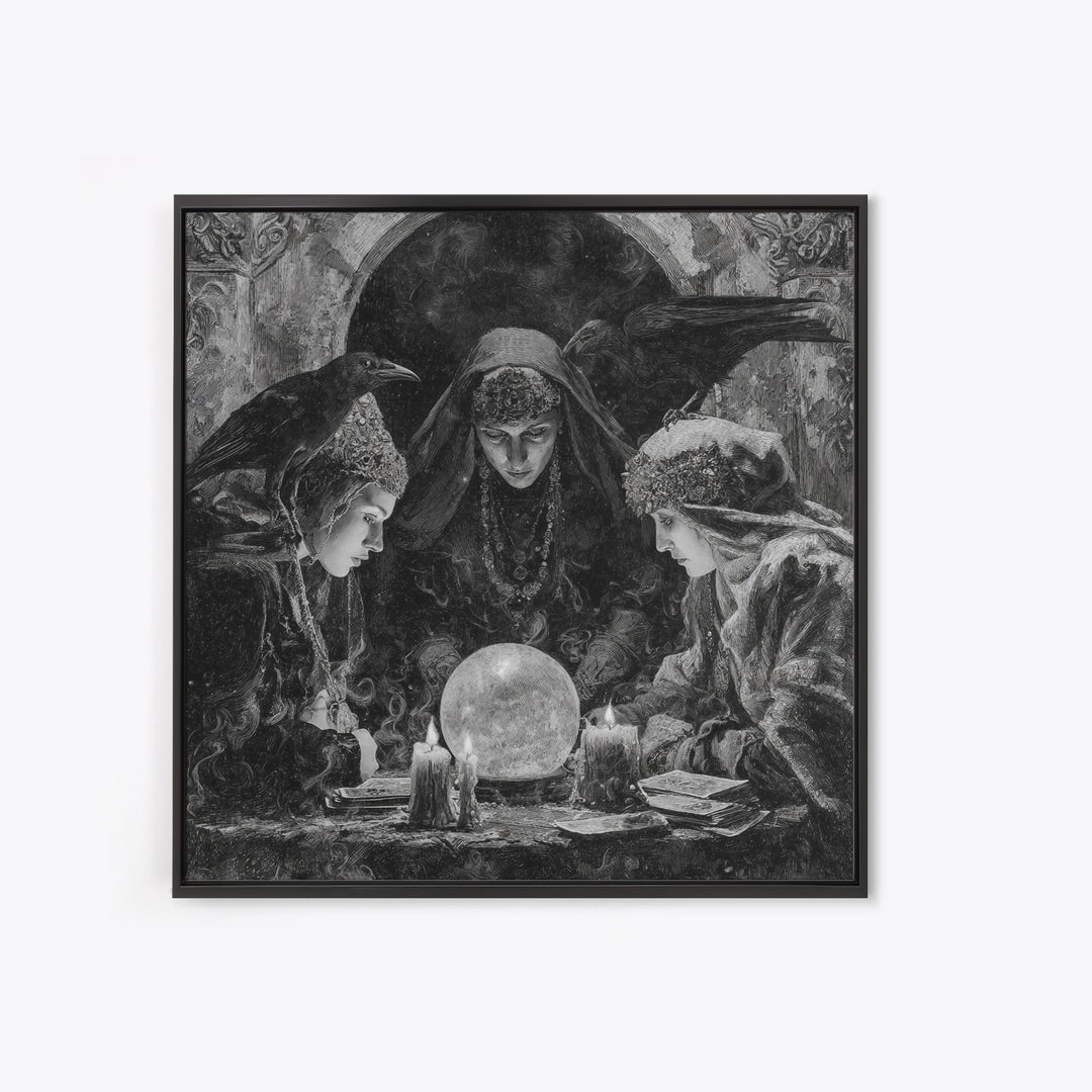 The Midnight Fortune Teller, Dark Romantic Horror Art, Square Wall Art, Macabre Wall Art, Canvas Print, Halloween Wall Art