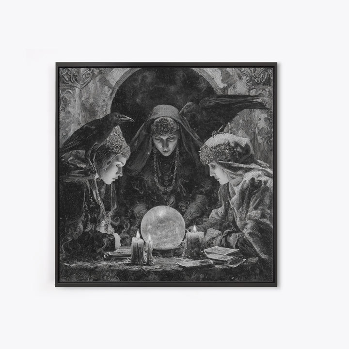 The Midnight Fortune Teller, Dark Romantic Horror Art, Square Wall Art, Macabre Wall Art, Canvas Print, Halloween Wall Art