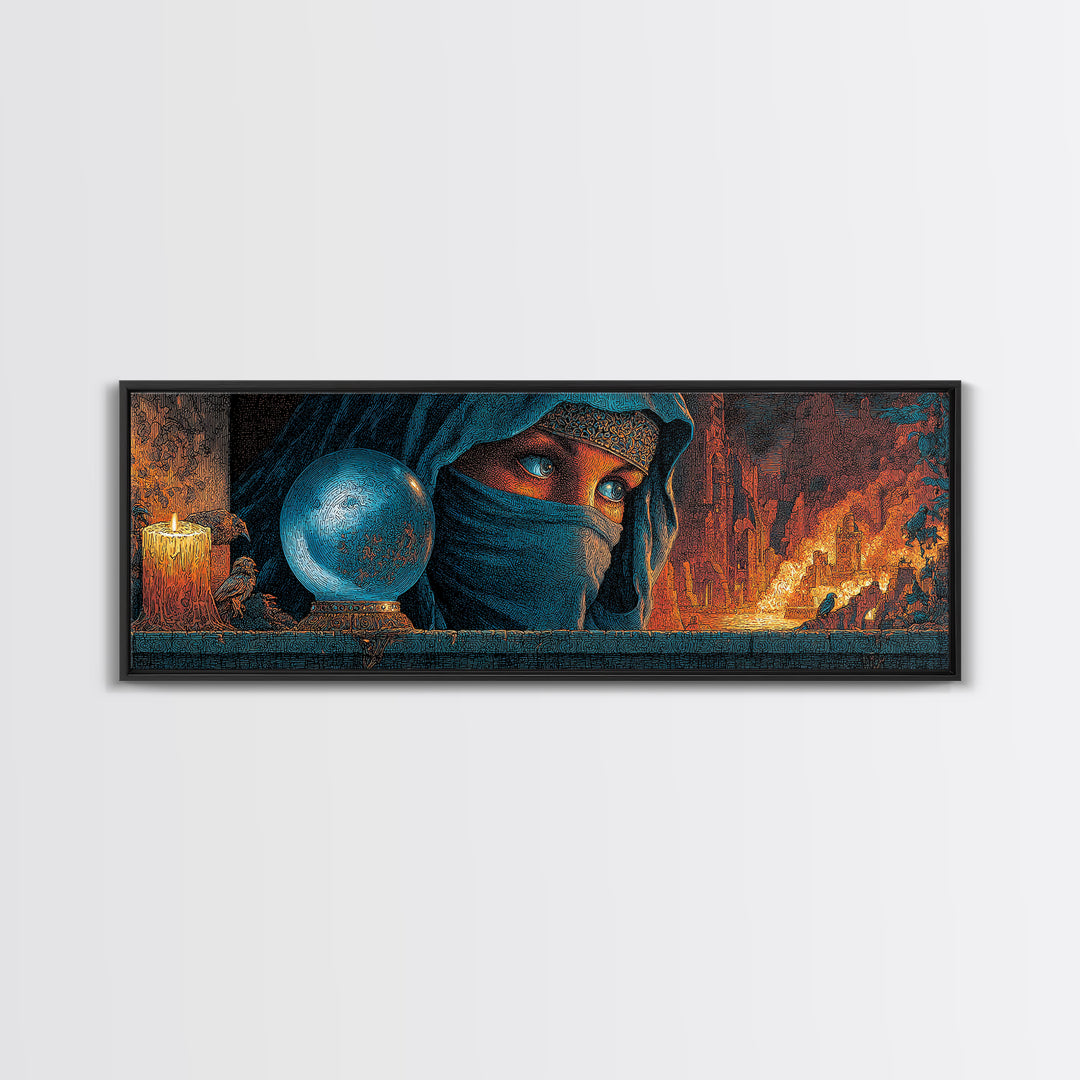 The Midnight Fortune Teller, Apocalyptic Romantic Art, Extra Wide Wall Art, Dark Halloween Decor, Canvas Print, Halloween Wall Art
