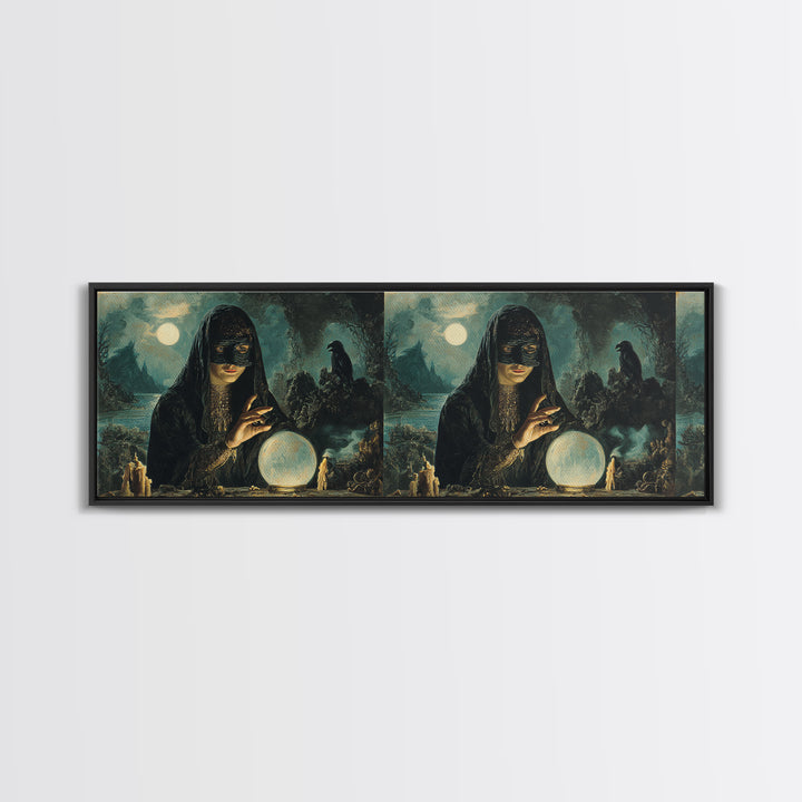 The Midnight Fortune Teller, Symbolist Gothic Landscape, Extra Wide Wall Art, Dark Fantasy Wall Art, Canvas Print, Halloween Wall Art