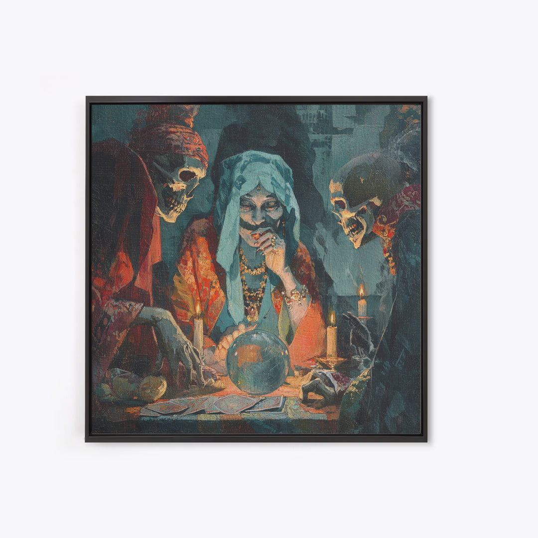 The Midnight Fortune Teller, Decadent Gothic Art, Square Wall Art, Dark Fantasy Wall Art, Framed Canvas Print, Halloween Wall Art