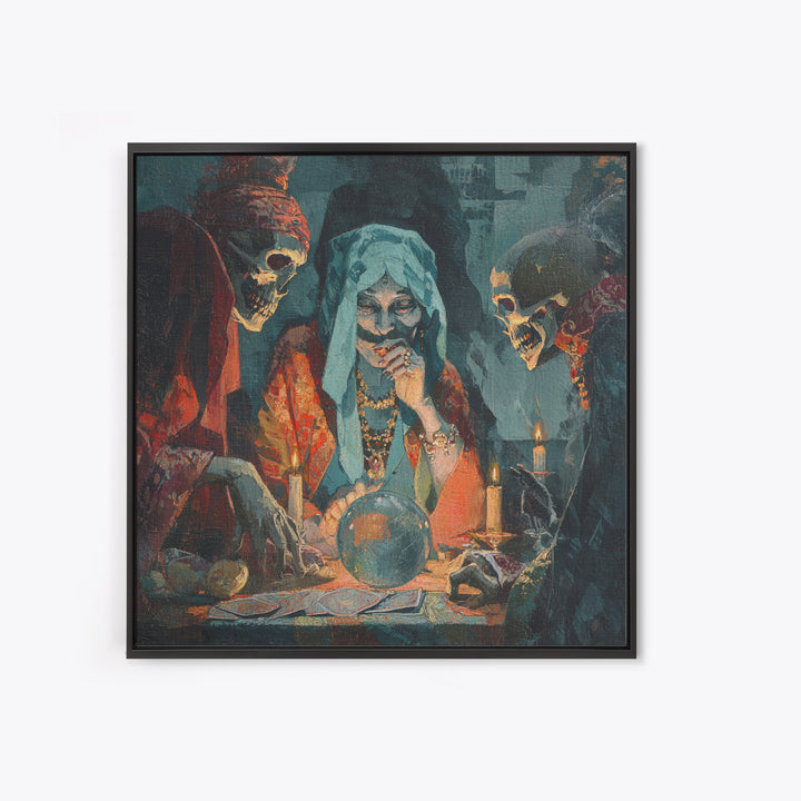 The Midnight Fortune Teller, Decadent Gothic Art, Square Wall Art, Dark Fantasy Wall Art, Framed Canvas Print, Halloween Wall Art