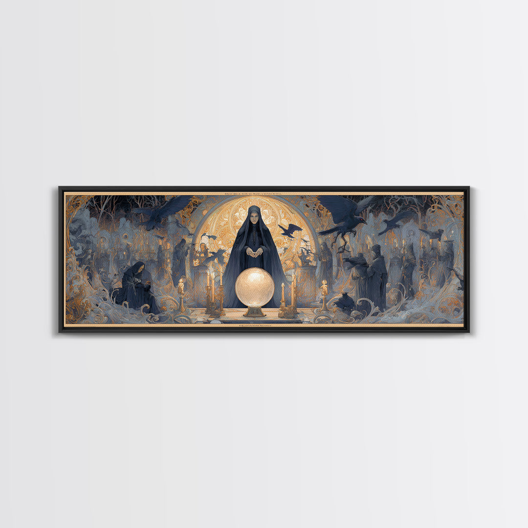 The Midnight Fortune Teller, Symbolist Death Art, Extra Wide Wall Art, Macabre Wall Art, Canvas Print, Halloween Wall Art