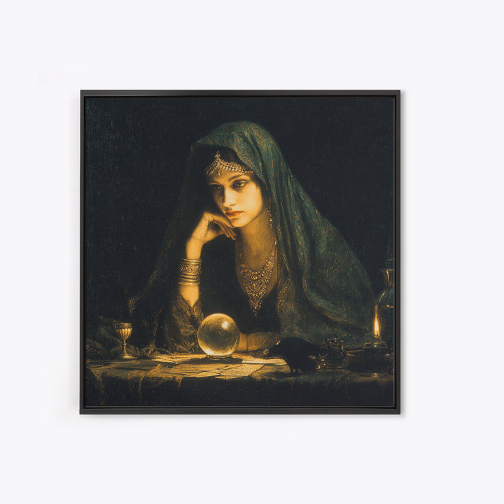 The Midnight Fortune Teller, Dark Symbolist Art, Square Wall Art, Dark Fantasy Wall Art, Canvas Print, Halloween Wall Art
