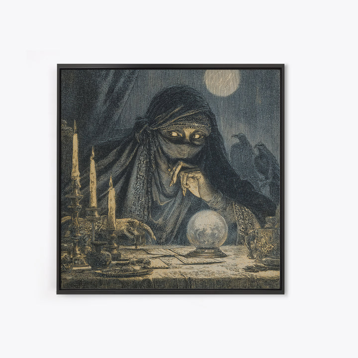 The Midnight Fortune Teller, Expressionist Nightmare Art, Square Wall Art, Gothic Horror Wall Art, Canvas Print, Halloween Wall Art