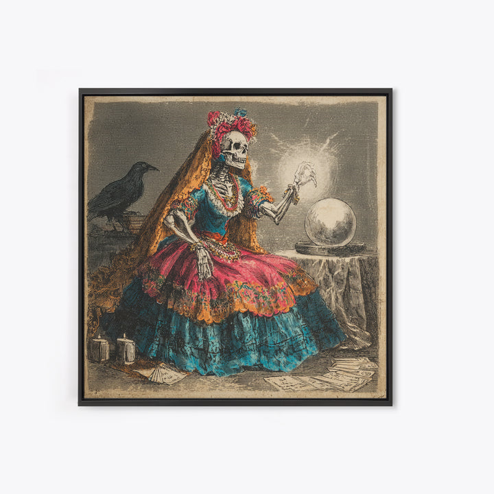 The Midnight Fortune Teller, Macabre Folk Print Art, Square Wall Art, Gothic Horror Wall Art, Framed Canvas Print