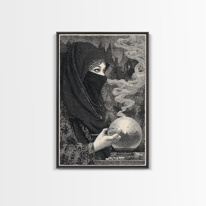 The Midnight Fortune Teller, Victorian Macabre Art, Vertical Wall Art, Macabre Wall Art, Framed Canvas Print, Halloween Wall Art