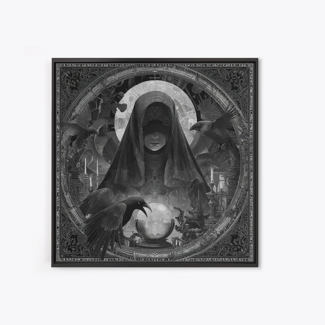 The Midnight Fortune Teller, Biomechanical Horror Art, Square Wall Art, Dark Halloween Decor, Canvas Print, Halloween Wall Art