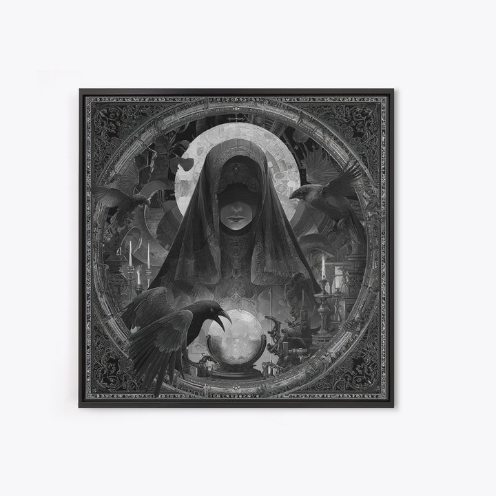 The Midnight Fortune Teller, Biomechanical Horror Art, Square Wall Art, Dark Halloween Decor, Canvas Print, Halloween Wall Art