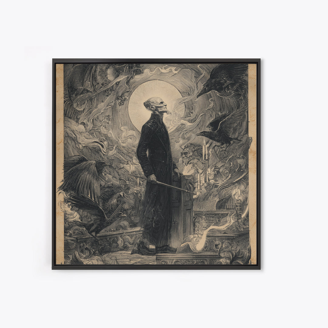 The Sinister Undertaker, Renaissance Engraving Art, Square Wall Art, Macabre Wall Art, Canvas Print, Halloween Wall Art, Spooky Wall Decor